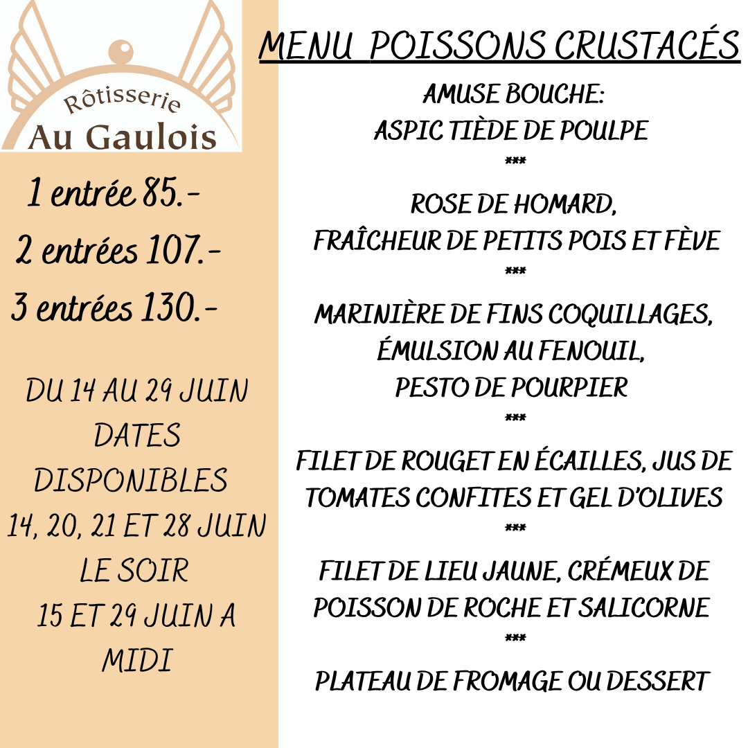 menu poisson juin 25 menu poissone t crustacés