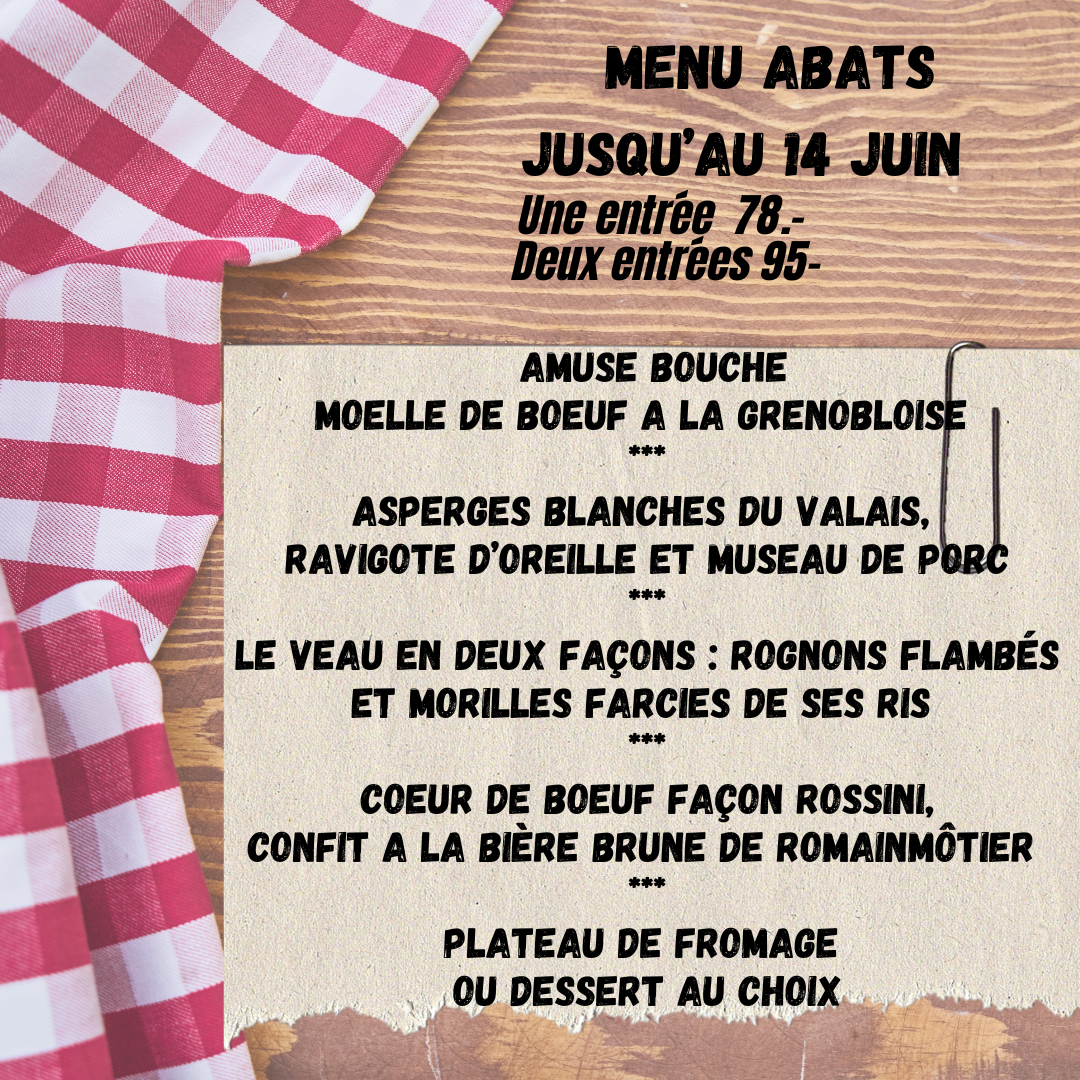 menu abats jusqu'au 114 juin